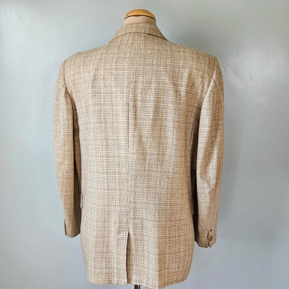 Vtg 50s Blocks Mens Beige Tan Textured Sport Coat Blazer Jacket Union Made 44R
